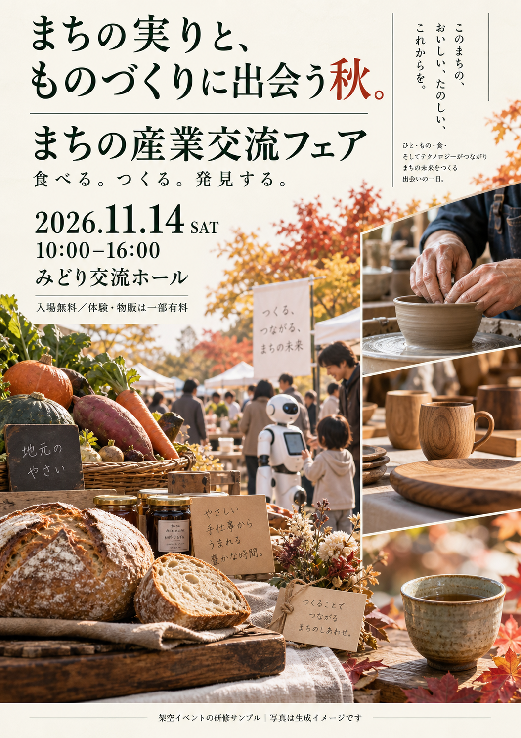 架空イベントのチラシ表面を表示した公開サンプル画面